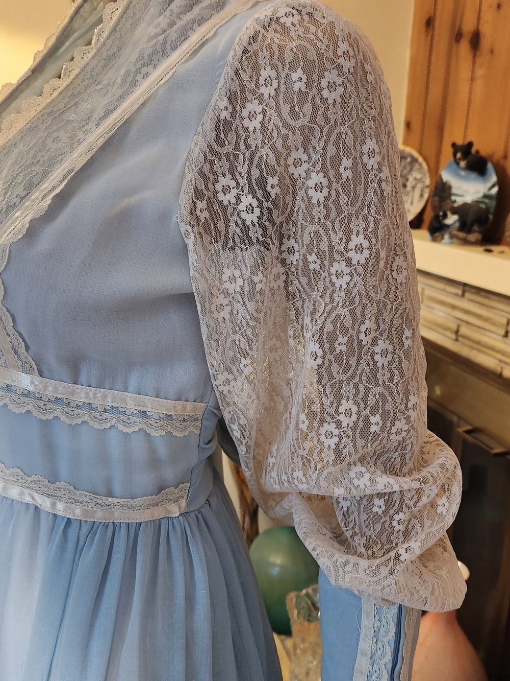 Vintage 70s Gunne Sax Corset Gown in Powder Blue - Picture 7 of 12